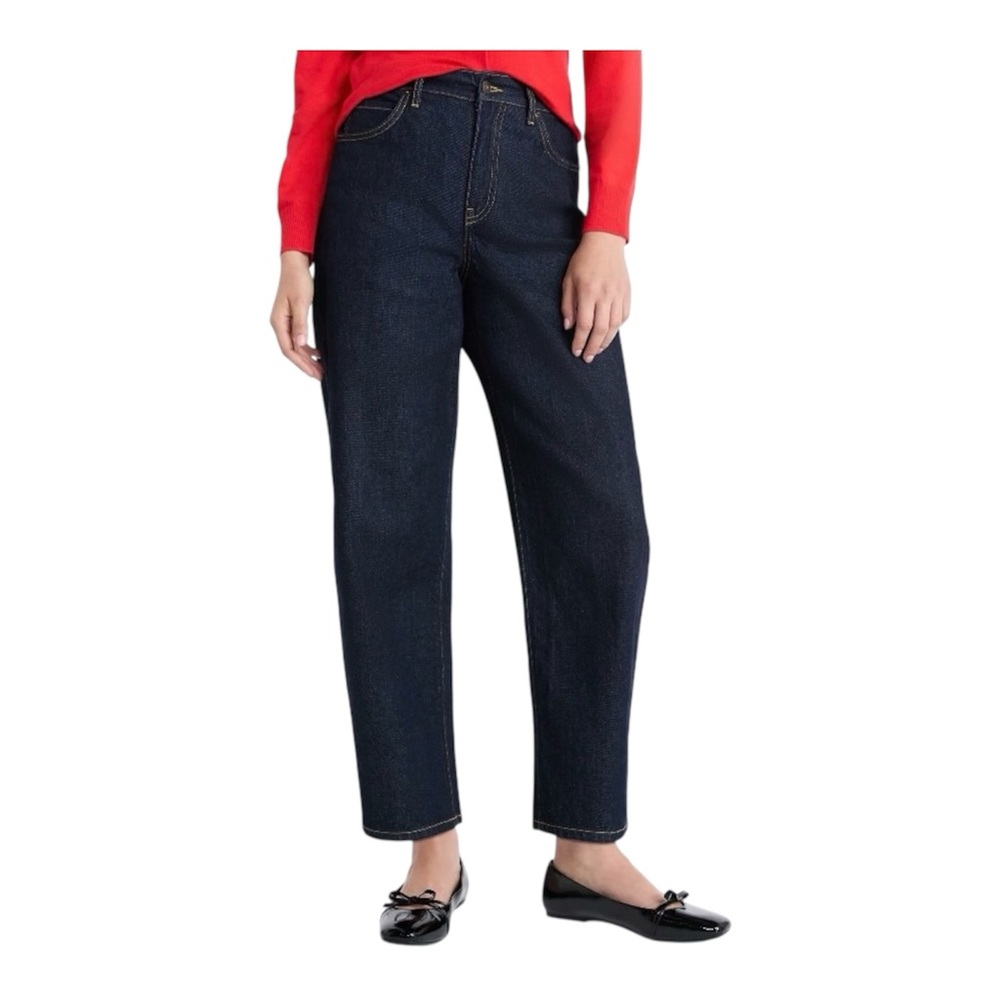 Free Assembly Women's Size 4 Barrel Leg Jeans, Indigo Rinse, High Rise, 27 seam